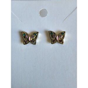 Extra Small Dainty Butterflies Pink Blue Rhinestones Pierced Post Earrings